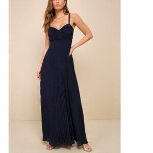 Lulu's Navy Pleated Maxi Dress with Bustier Bodice